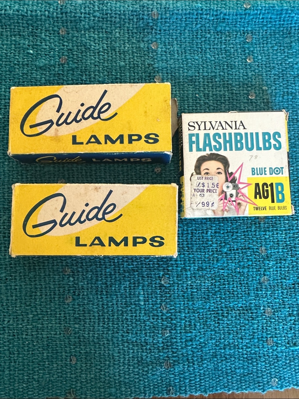 Hand Lantern Guide Lamps in Vintage Yellow Box Set and Sylvania Flashbulbs